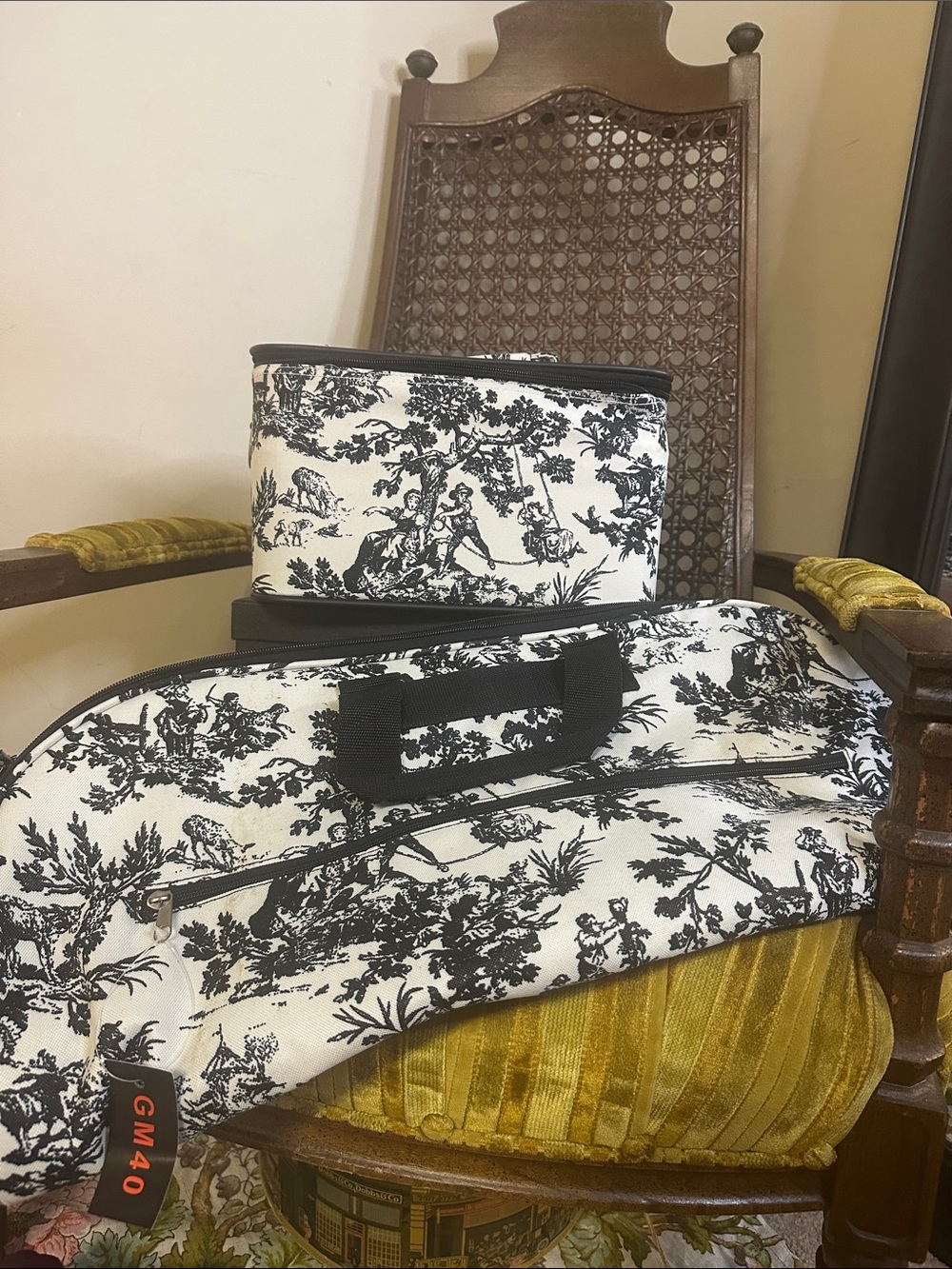 Black and White Toile Travel Bag Set